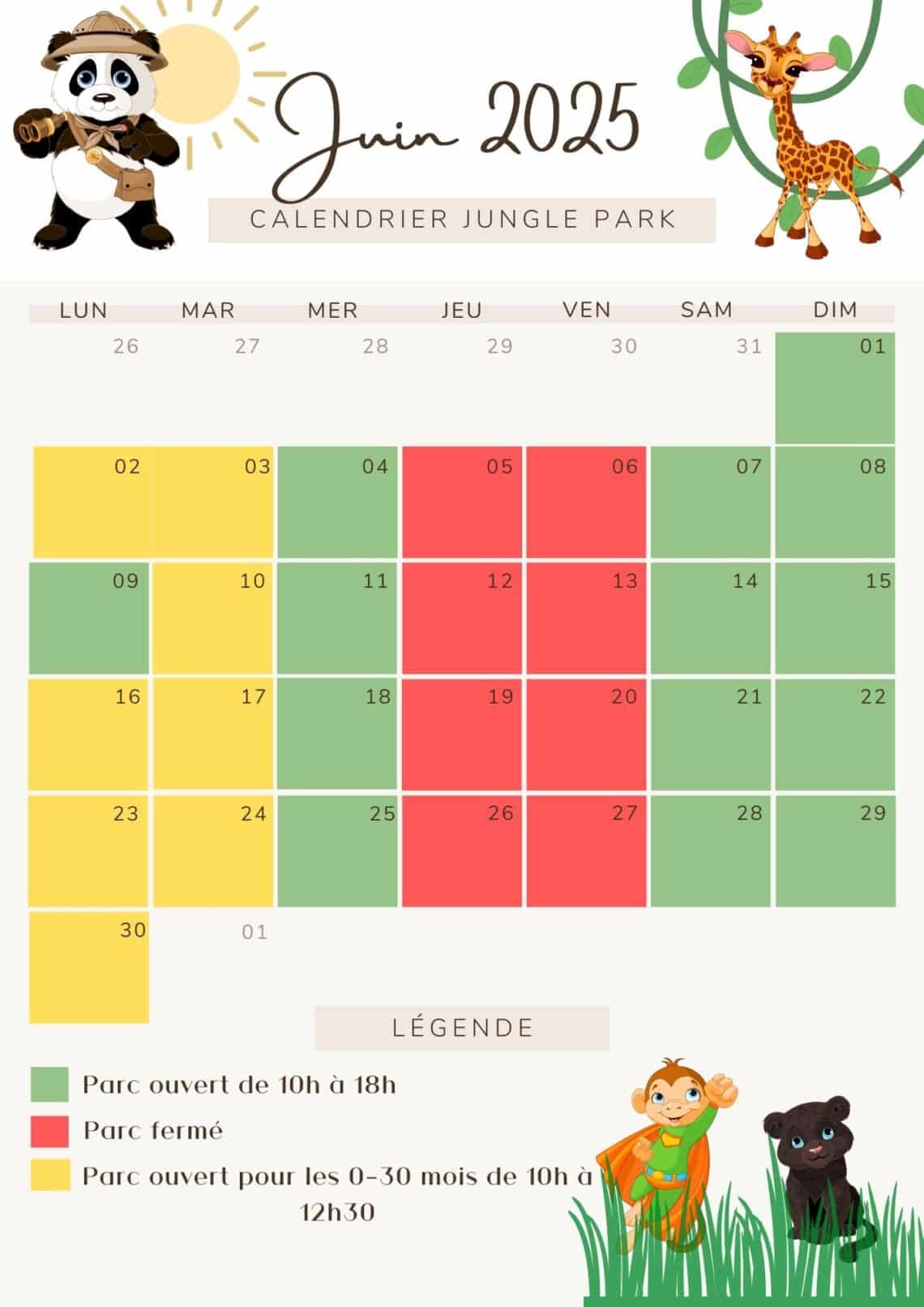 Calendrier du mois de Juin 2025